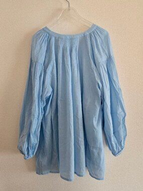 Cocoya No-Collar Gauze Shirt Blue